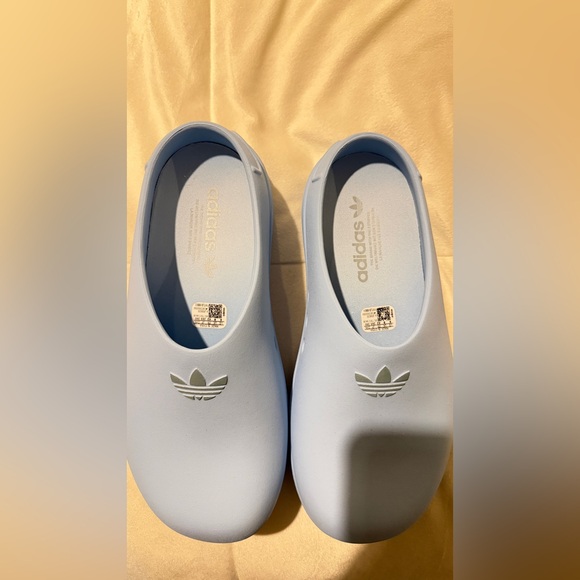 adidas Shoes - adidas Stan Smith Baby Blue Slip-On Clogs with Silver Logo